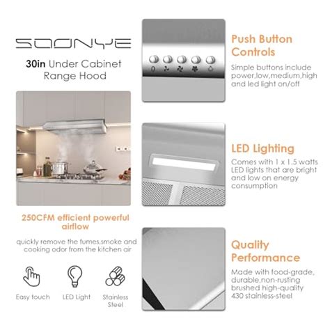 SOONYE 30 Inch Stainless Steel Under Cabinet Range Hood Slim Kitchen