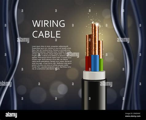 Wiring Cable With Copper Shine Sparks Vector Poster Realistic Wire