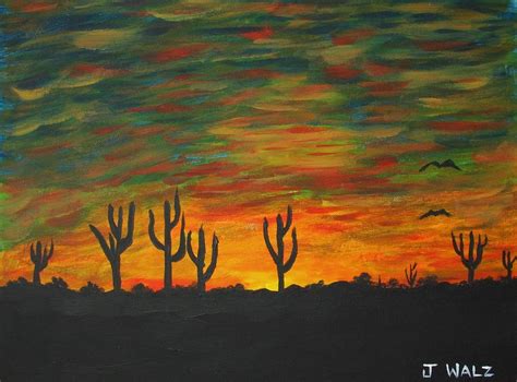 Desert Sunset with Cactus Painting by Janice Walz - Fine Art America