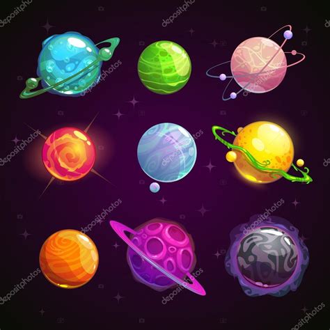 Conjunto De Planetas Coloridos De Fantasia Cartoon Stock Vector By