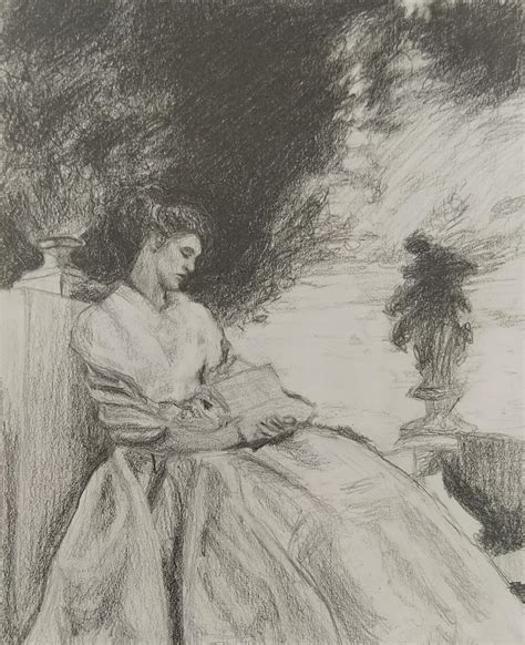 Study Of In The Garden Corfu Js Sargent Me Graphite Pencil