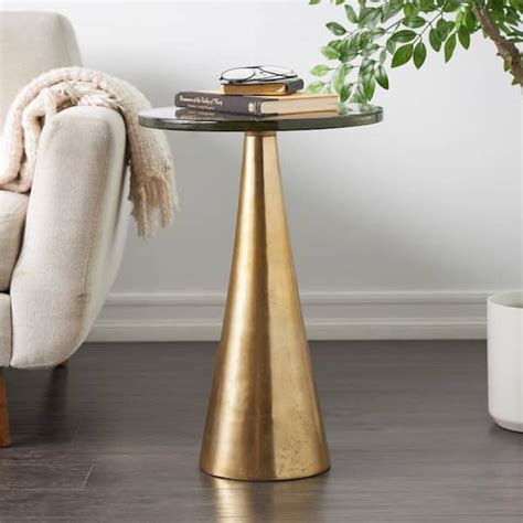 Litton Lane 16 In Gold Cone Geometric Large Round Glass End Table With