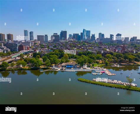 Boston Financial District Modern City Skyline Aerial View With Charles