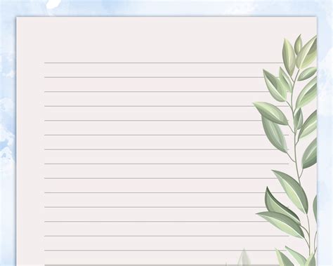 Leaves Printable Stationery Printable Writing Paper With Green Leaves Goodnotes Template Etsy