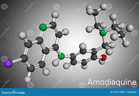 Amodiaquine Adq Molecule Structural Chemical Formula Molecule Model