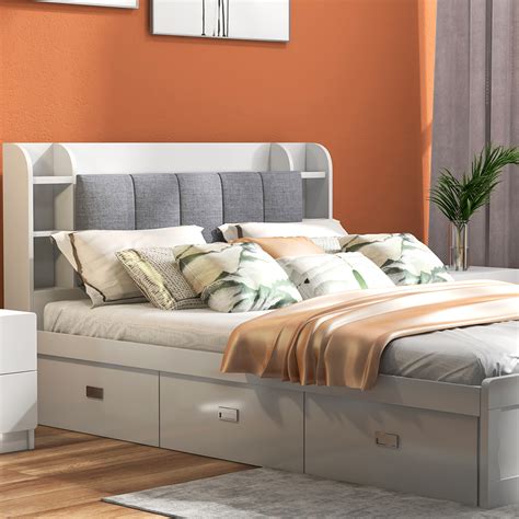 Modern White Storage Queen Bed Low Profile Queen Bed with 3 Drawers ...