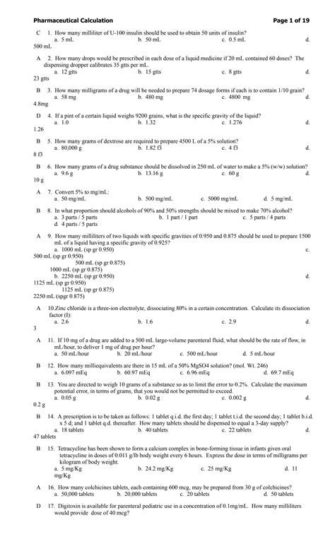 Solution Pharmaceutical Calculation Practice Test Studypool