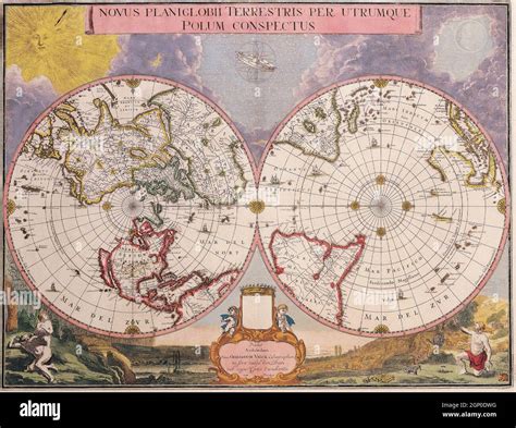 Antique Vintage Of Maps Of The World Double Hemisphere Polar Map Joan