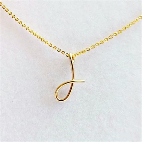 Letter J Necklace Gold Initial Necklace Cursive Letter Etsy