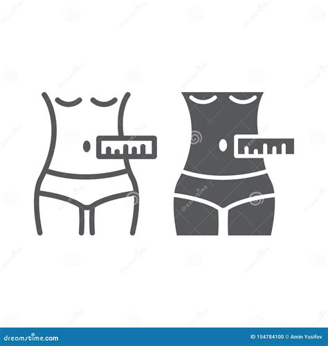 Waist Measurement Line And Glyph Icon Tailor And Measure Female Body Measuring Sign Vector