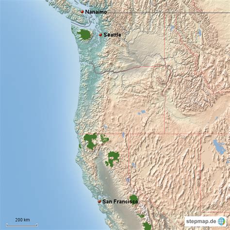 StepMap Westküste USA Landkarte für USA