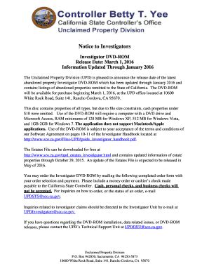 Fillable Online Sco Ca Notice To Investigators State Controller S