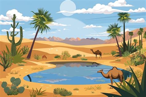 Vector Illustration Of Desert Oasis Premium Ai Generated Vector