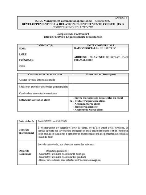 Cra 4 Entretenir La Relation Client Pdf