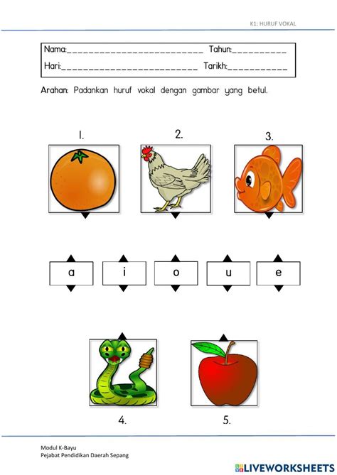 Huruf Vokal Online Exercise For Pemulihan Khas Live Worksheets