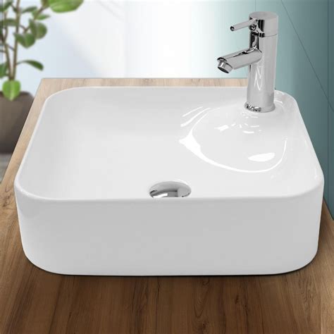 Lavabo En C Ramique Blanc Vasque A Poser Carr Vier Moderne X Mm