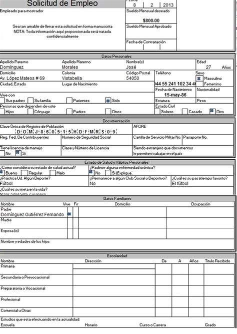 Formato Y Ejemplo De Solicitud De Empleo Pdf Milformatos Reverasite