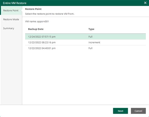 Step 2 Select Restore Point Veeam Backup Enterprise Manager Guide