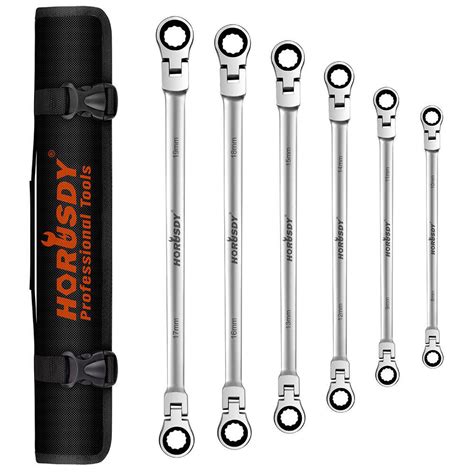 Horusdy Piece Flex Head Double Box End Ratcheting Wrench Set For