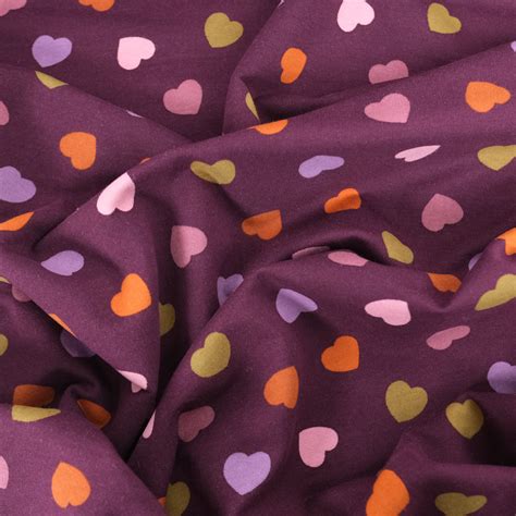 Tissu Sweat Violet Coeur Multicolore Design Poppy Oeko Tex Mercerine