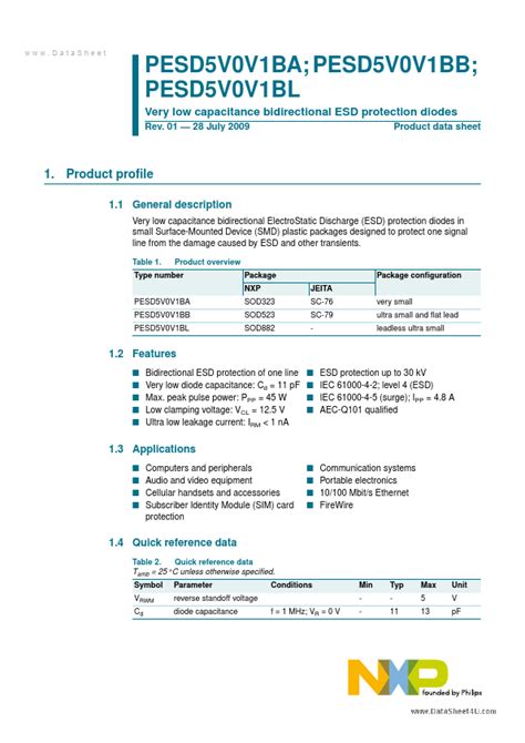 PESD5V0V1BA Datasheet Pdf Nexperia