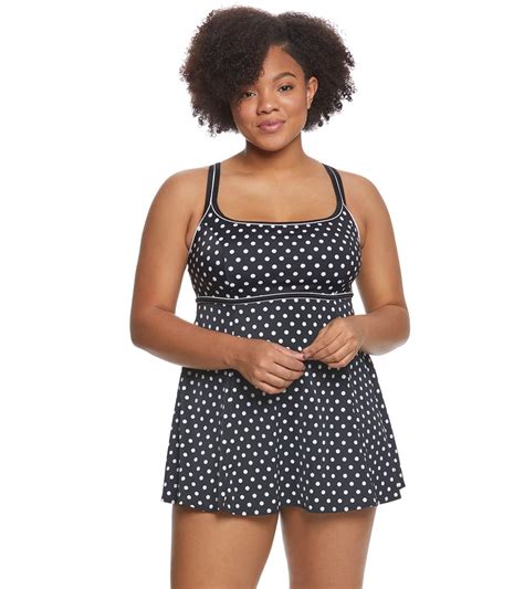 Longitude Plus Size Luna Dot Empire Swimdress At Free