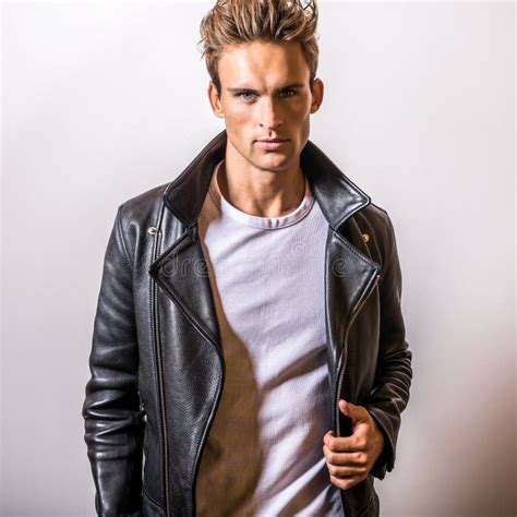 Handsome Young Man In Classic Leather Jacket Stock Image Image Of