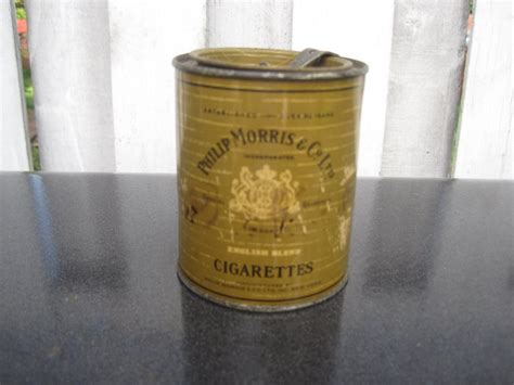 Vintage Antique Philip Morris Cigarette Tin Box Round 1920s