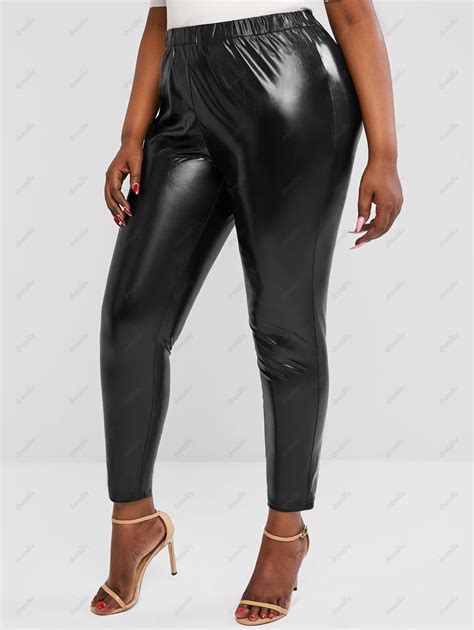 [25 Off] 2021 Plus Size Coated Wet Look Leggings In Black Dresslily