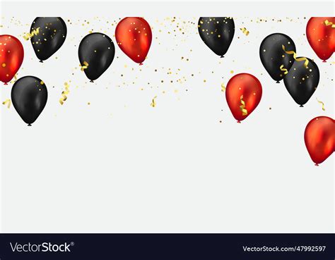 Red and black balloons gold confetti glitters Vector Image