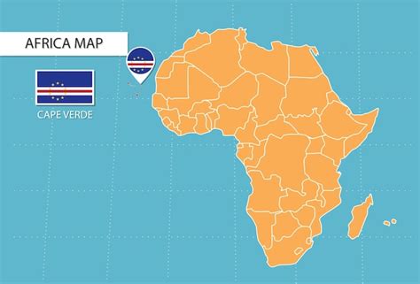 Mapa de cabo verde en áfrica íconos que muestran la ubicación y las