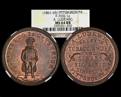 Civil War Token F J A Copper Pittsburgh Pa A Ludewig Ngc