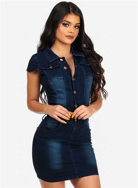 Womens Short Sleeve Bodycon Denim Mini Dress