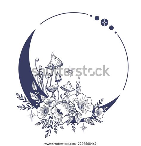 Set Crescent Moons Flower Flower Moon Stock Vector Royalty Free