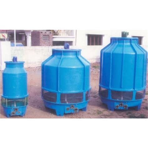 HTE Blue FRP Bottle Shape Cooling Tower Induced Draft Type 415 Volts