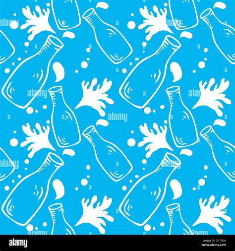 Fresh Milk Seamless Food Background Pattern With Milk Bottle And Drops