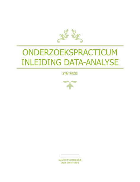 Synthese Onderzoekspracticum Inleiding Tot De Data Analyse