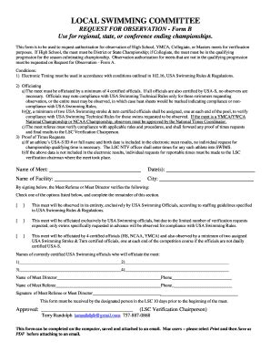 Fillable Online Request For Observation Form B Virginia Swimming