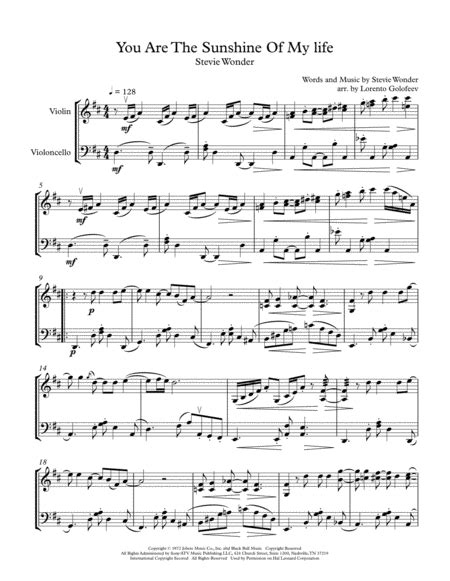 You Are The Sunshine Of My Life Arr Lorento Golofeev Sheet Music