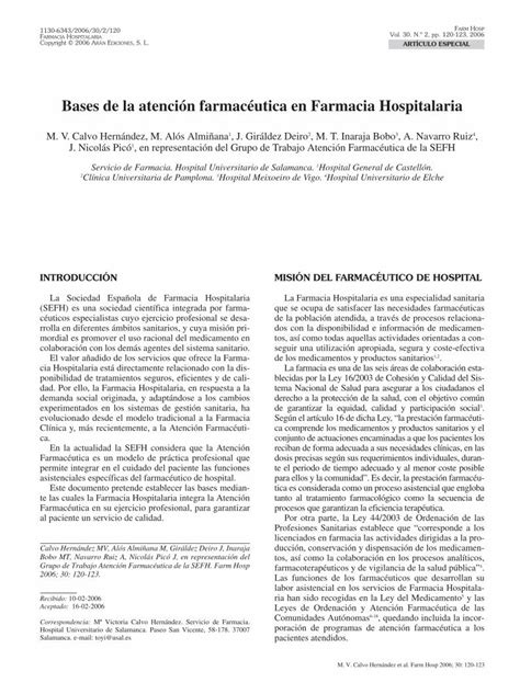 PDF Bases de la atención farmacéutica en Farmacia Hospitalaria