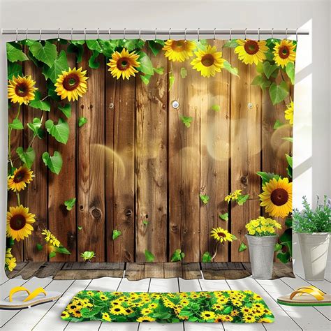 Sunflower Shower Curtain Set Fresh And Natural Bathroom Decor With