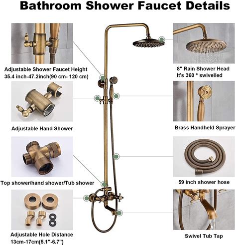 Zovajonia Shower Fixture Antique Brass Bathroom Shower Set Faucet 8