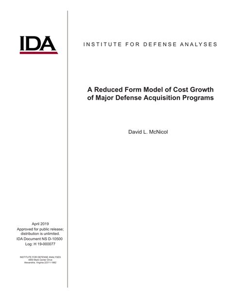 PDF INSTITUTE FOR DEFENSE A NALYSES A Reduced Form Model Of Cost