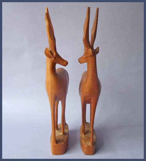 Mid Century Carved Wood Gazelle Antelope Deer Vintage African Pair