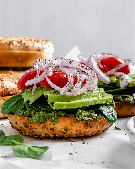 Vegan Bagel Sandwich With Pesto Plant Based On A Budget