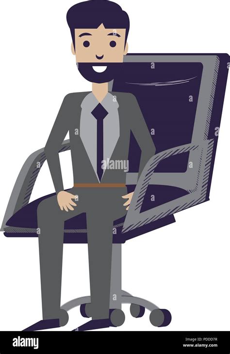 Cartoon Businessman Sitting On Office Chair Over White Background Vector Illustration Stock