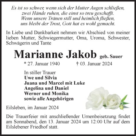 Traueranzeigen Von Marianne Jakob Abschied Nehmen De