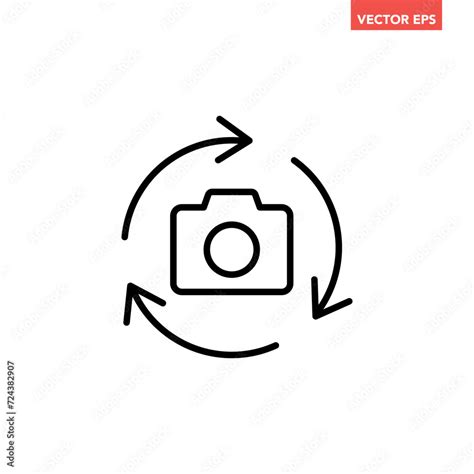 Black Single Rotate Camera Mode Line Icon Simple Digital Switch From Front To Back Flat Design