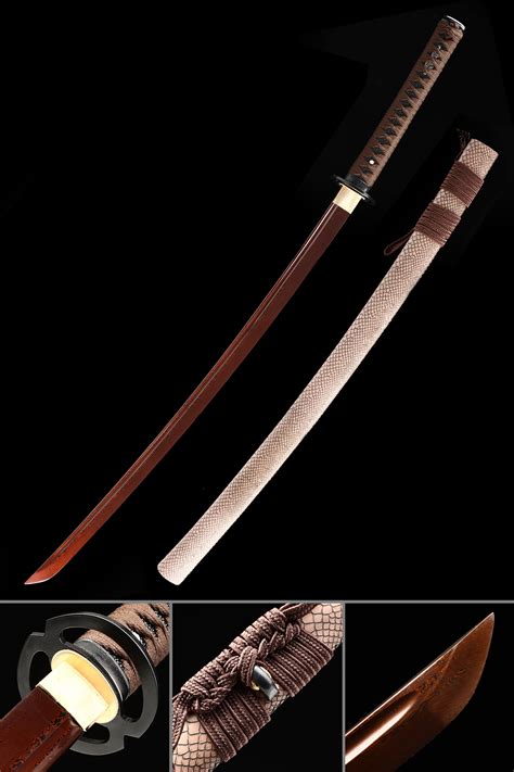 Red Damascus Katana Handmade Japanese Katana Sword Damascus Steel