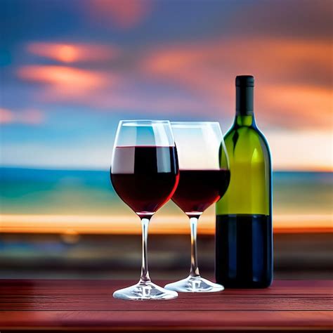 Premium Ai Image Two Glasses Of Wine Sit Next To Each Other With A Sunset In The Background Summer